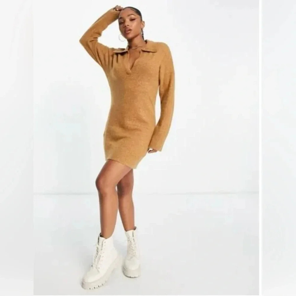 NWT Abercrombie & Fitch Collared Sweater Dress in Brown Size Petite XL